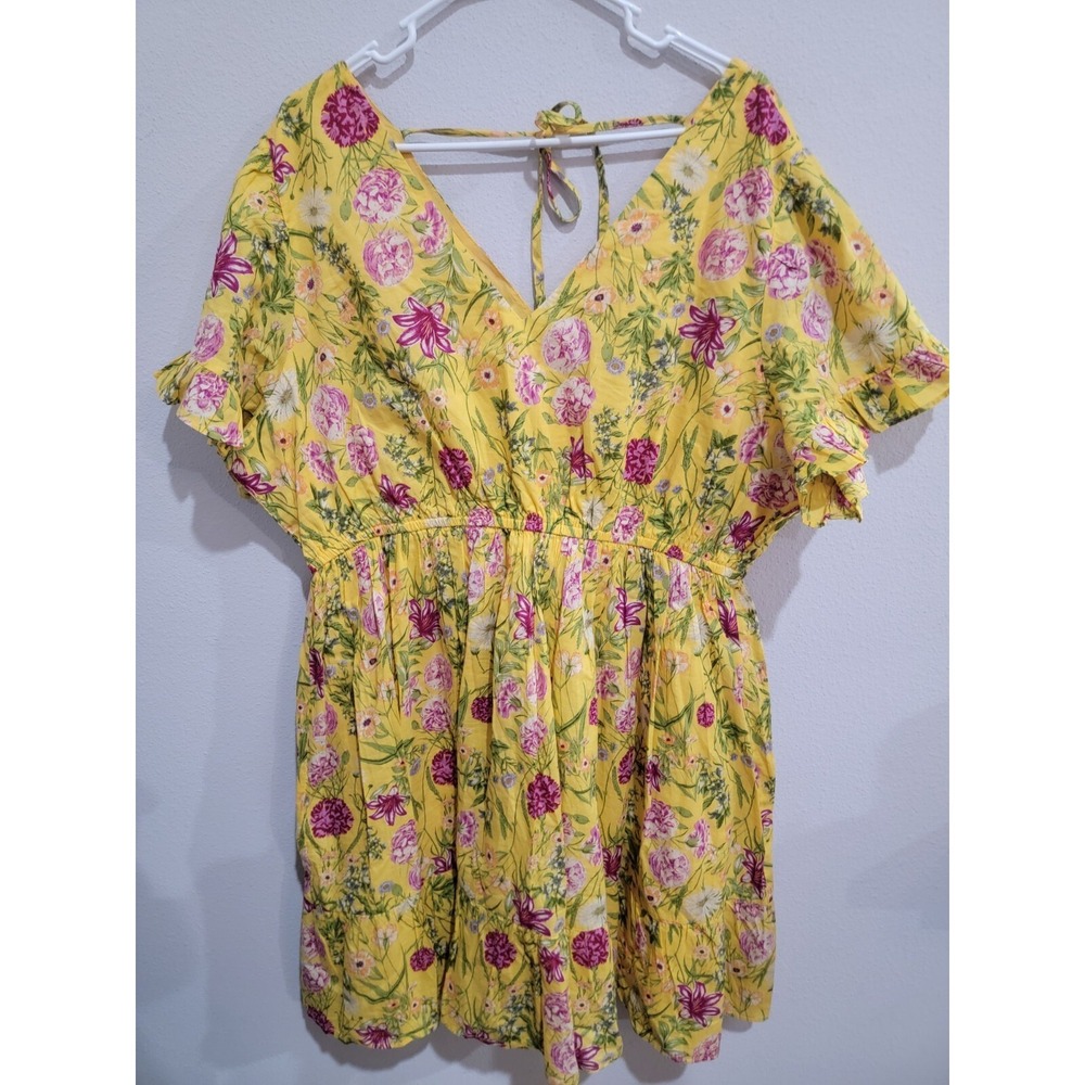 Terra & Sky Women's Plus‎ 2X 20W-22W Retro Floral Yellow Ruffled Print Dress